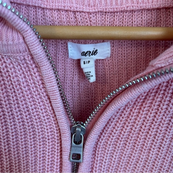 Aerie Women’s Beyond Quarter Zip Oversized 100% Cotton Pink Sweater, Size Small - Picture 3 of 11